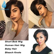 SHUMEIDA 13*3 короткие парики из человеческих волос для черных женщин прямой парик фронта шнурка бразильские парики Remy 130% " Боб парик отбеленные узлы