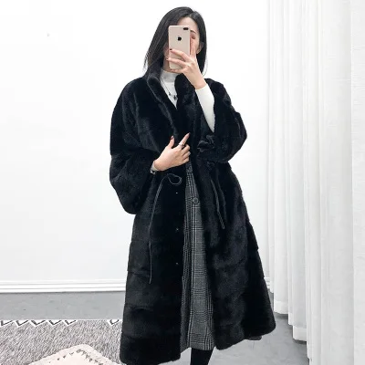 Picture color Collar Натуральное меховое пальто средней длины, стильное Норковое Женское зимнее пальто и куртки из натурального меха норки, Женская длинная теплая винтажная женская одежда - Цвет: Picture color Collar