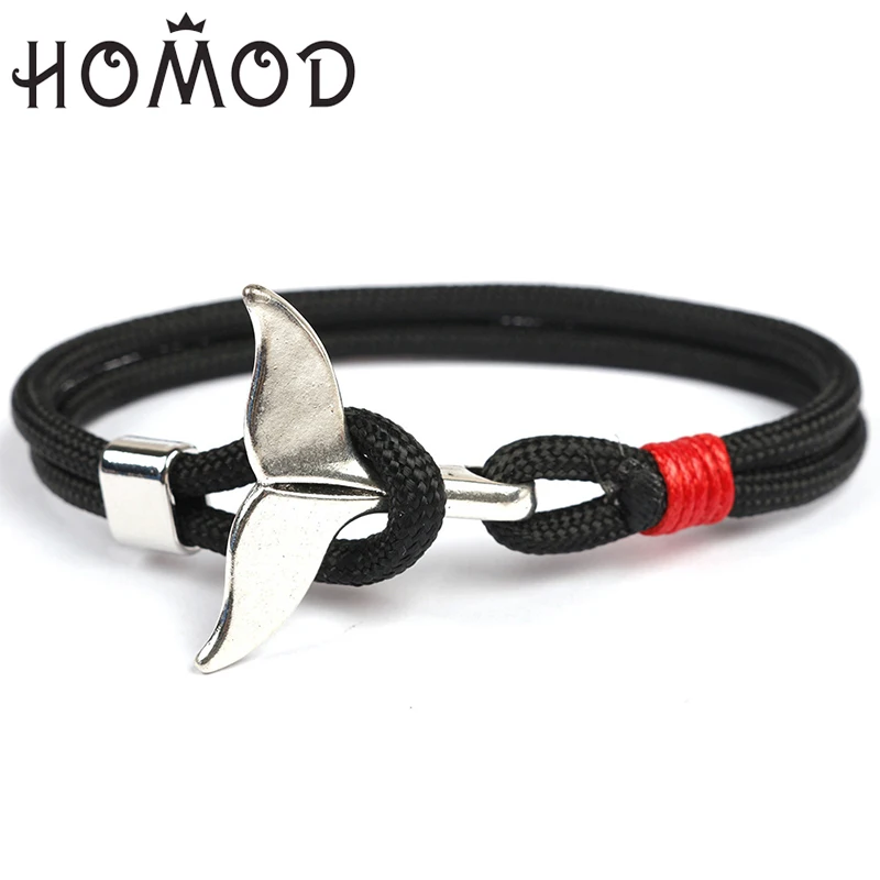 

HOMOD Fashion Whale Tail Anchor Bracelets Men Women Charm Nautical Survival Rope Chain Paracord Bracelet Male Wrap Metal Hooks