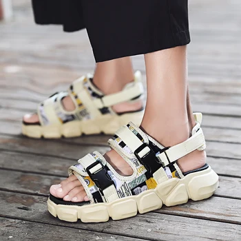 

2020 New Luxury Beach Sandals For Man Summer Men Casual Shoes Buckle Strap Mens Leisure Sandals Cotton Fabric Men Hiking Sandals