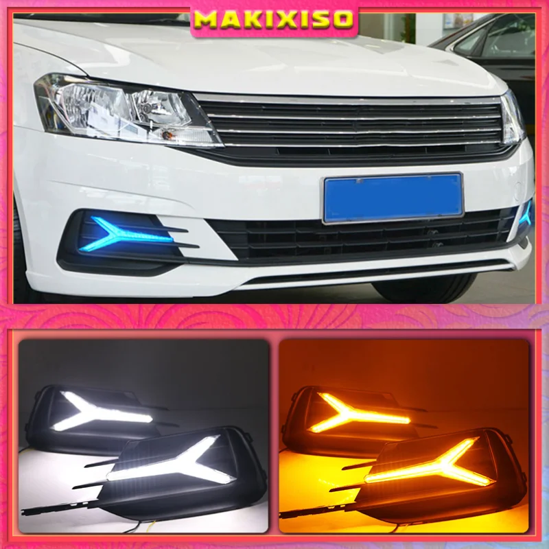 

1 пара для Volkswagen VW Lavida 2019 с желтым сигнальным светом Trun, синяя светодиодный чная Светодиодная лампа DRL, дневные ходосветильник