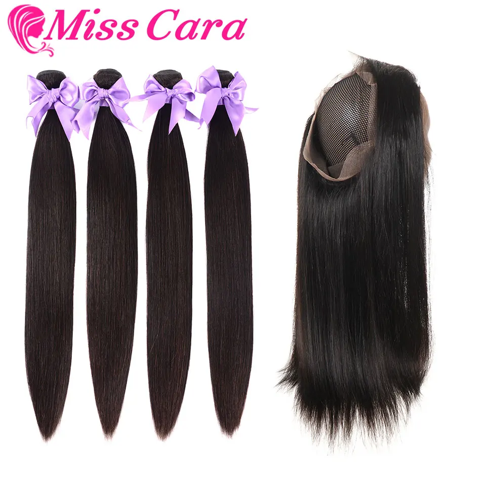 

3/4 Bundles Peruvian Straight Hair With 360 Lace Frontal Closure 100% Human Hair With Closure Miss Cara Remy Hair Weaves