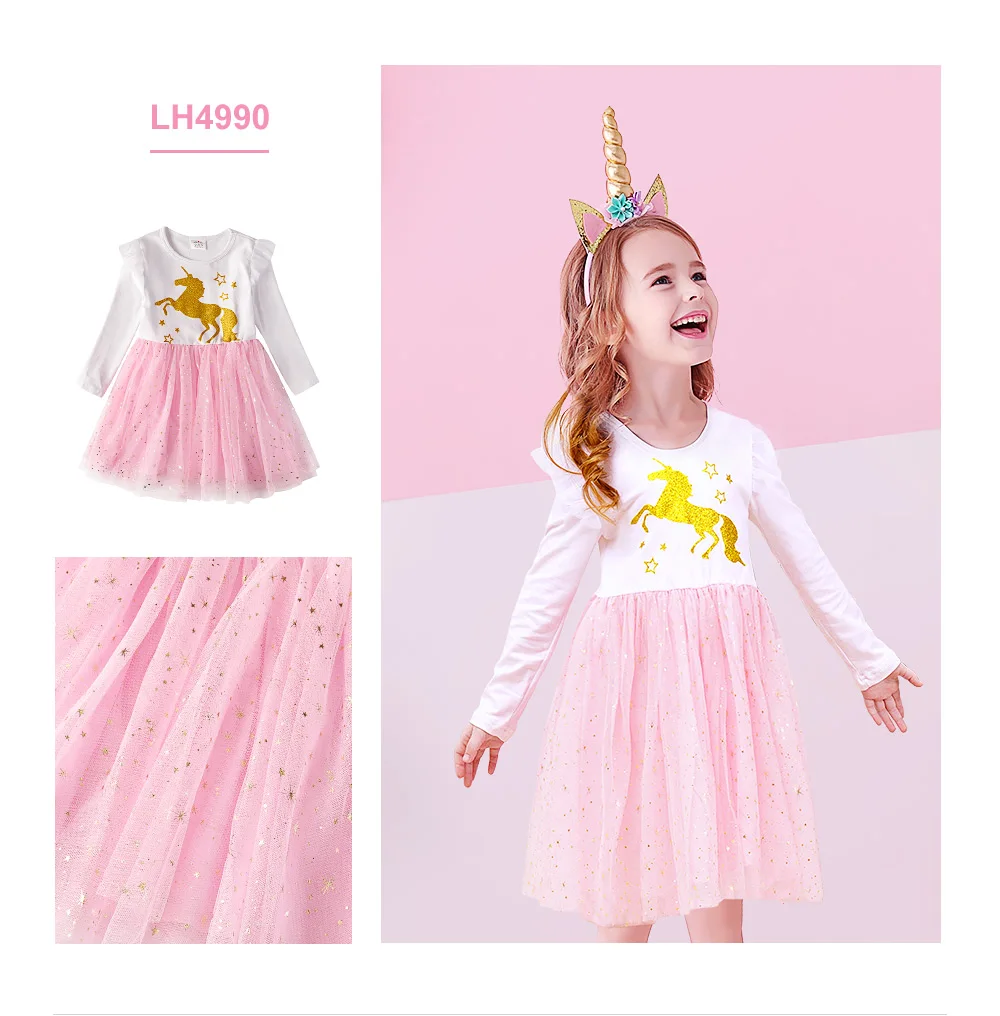 baby dresses for wedding VIKITA Girls Dress Autumn Winter Kids Casual Long Sleeve Dress for Girl Unicorn Party Princess Dress Children Clothing 3-8 Years cutest baby dresses