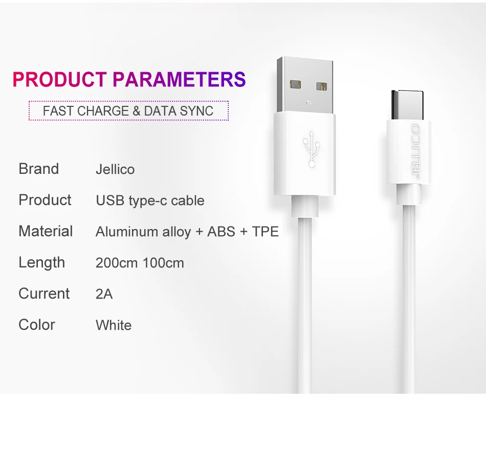 Jellico usb type-C кабель для samsung S9 Xiaomi Redmi Note 7 mi9 USB C кабель провод для быстрого заряда USB-C мобильного телефона зарядный шнур