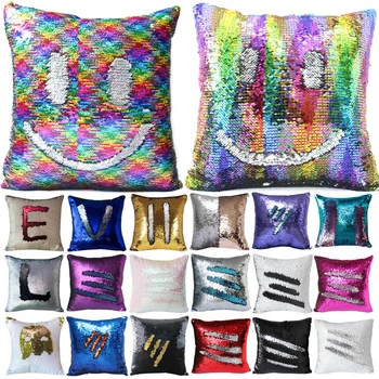 

DIY Mermaid Sequin Cushion Cover Magical Throw Pillowcase Color Changing Reversible Pillow Case Home Halloween Decoration