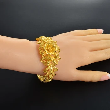 

Anniyo Dubai Cuff Bangle Bracelets for Women African Middle East Arab Flower Bangle Trendy Gifts 24K Gold Color Jewelry #117806