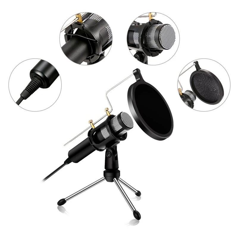 Конденсаторный микрофон, компьютерный микрофон, подключи и играй, семейная студия для микрофонной записи, микрофон через usb-разъем, двухслойный Ac