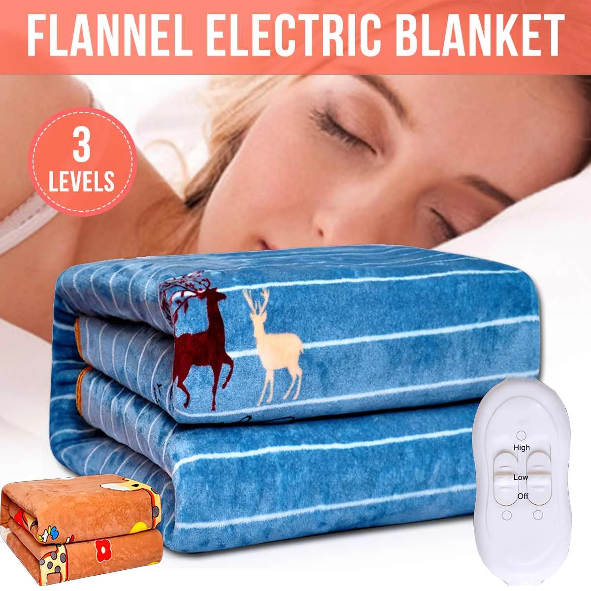 

3 size 220V Warm Electric Heating Blanket Heater Thermostat Adjustable Winter Flannel Bed Heated Mattress Pad Deer/Giraffe