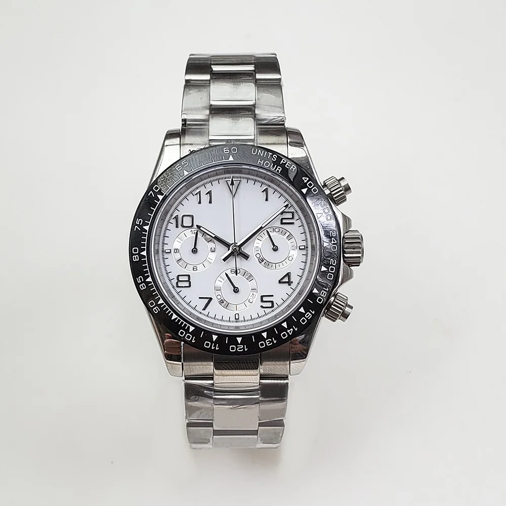 

Chronograph quartz watch 39mm sapphire glass silver case 316L stainless steel bracelet A1