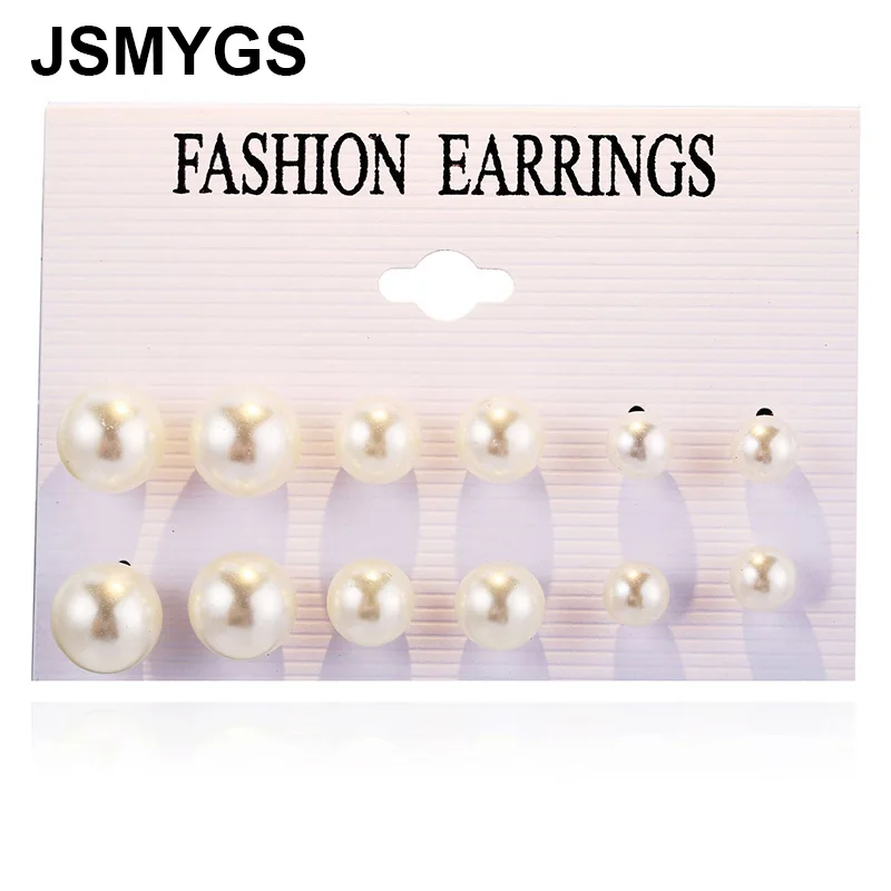 

JSMYGS 6 Pairs/set Artificial Pearl Earrings Set Women Creative Retro Simple Baroque Stud Earring Female Ear Accessories Jewelry