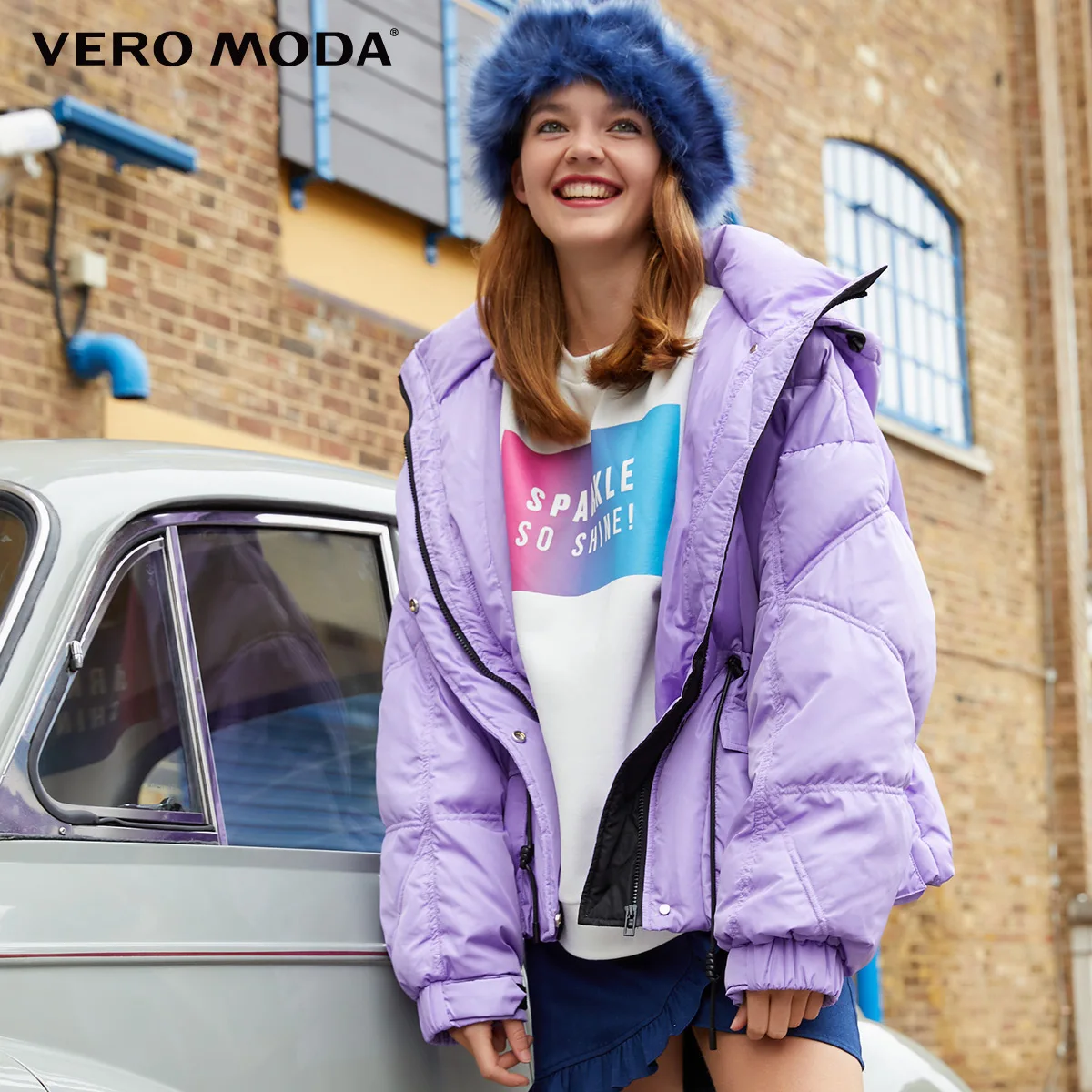 Vero Moda женский ins с капюшоном спущенное плечо шнурок Вниз Куртка парка пальто | 318423503 - Color: Purple mist