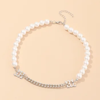 

NZ1812 Cross Border Europe and America Ornament Trend Cool Choker Pearl Joint Necklace