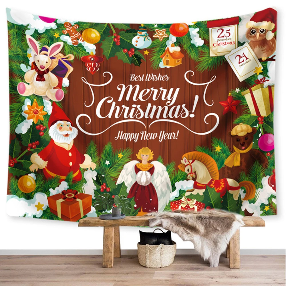 

1Pcs Christmas Tapestry Sofa Background Wall Decoration Cloth Christmas Tree Decoration Beach Towel Blanket Scene Cloth 5 Colors