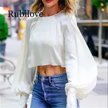 Puff Sleeve Solid Crop Top Women Blouse 2019 Spring New Fashion Shirt O-neck Frayed Vintage Chiffon Blusas Lady