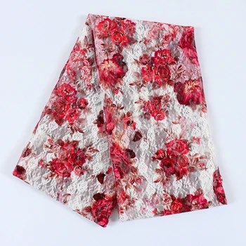 

Red flowers printing lace fabric printing sexy breathable washable ladies decorative bra webbing cloth bag lace dress wholesale