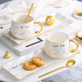 

Ceramic Coffee Cup European Luxury Tea Cups and Saucer Sets Kawaii Mug Insulated Coffee Mug Tazas De Cafe Water Cup Bb50