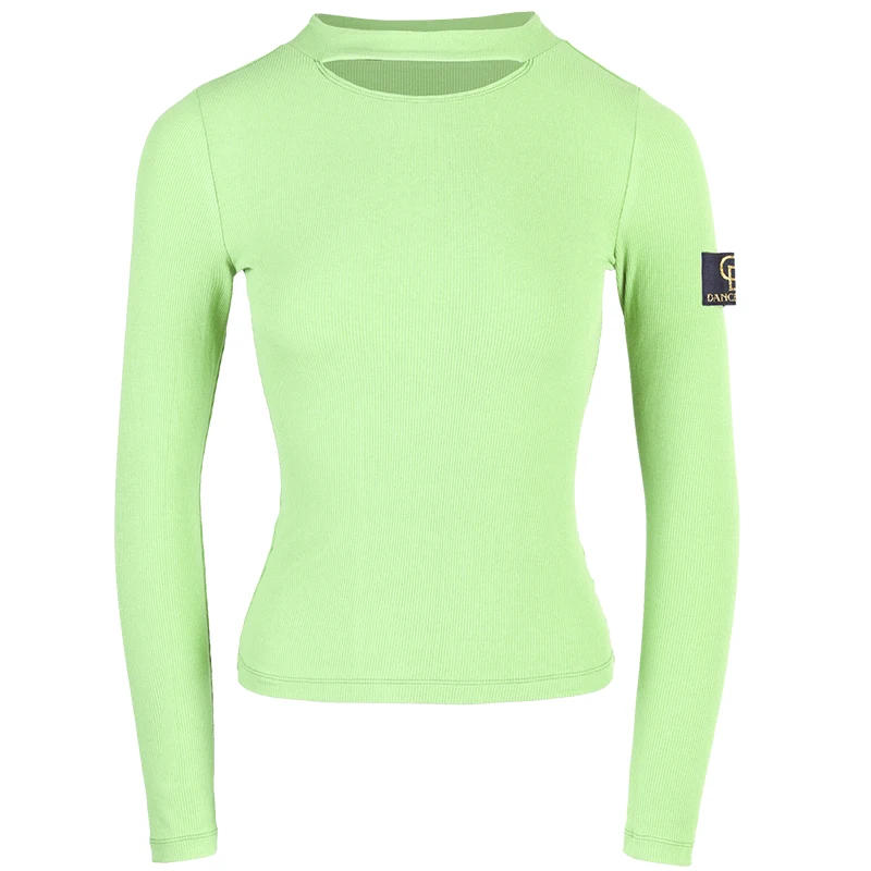 Fluorescent green Костюм для латинских танцев, тренировочные топы, платье с длинным рукавом, Женские топы для латинских танцев, осенняя тонкая одежда для взрослых, топы для бальных танцев BL2885 - Цвет: Fluorescent green