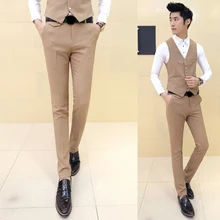 Nice Men Boutique Cotton Fashion Pure Color Wedding Dresses Suit Pants / Male Premium Brand Slim Business Suit Pants Trousers