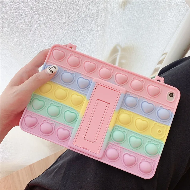 Pop Push It Bubble Case For ipad Pro 6 5 4 3 9.7 11 10.9 10.5 10.2 Air 1 2 Mini45 123 love heart bear Anti knock silicone cover