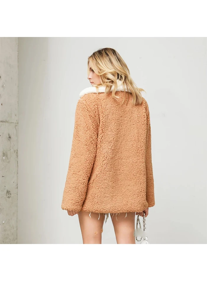Liva girl из искусственного меха пальто Для женщин зима теплая кожаная куртка с отложным воротником; Меховая куртка Женская Плюшевые пальто Повседневное Искусственный мех верхняя одежда