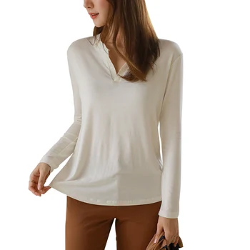 

V Neck Women T Shirts 2019 New Fashion Casual Plus Size 100% Cotton Long Sleeve Loose Female T Shirt Tops