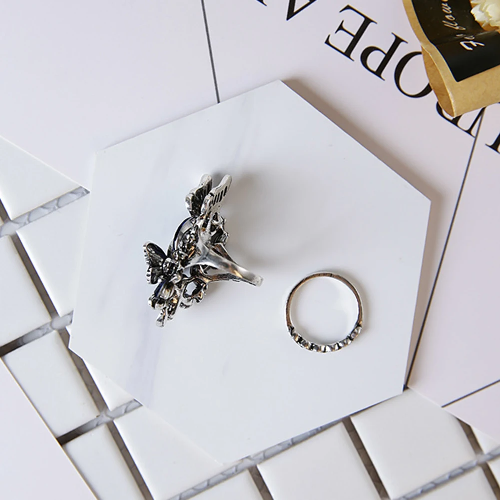 Fashion Classic Floral Crystal Rhinestone Vintage Ring Set Daily Silver Butterfly Shape Wedding Ring Party Jewelry Elegant finger ring silver ring wedding rings jewelry accessories ring set wedding ring