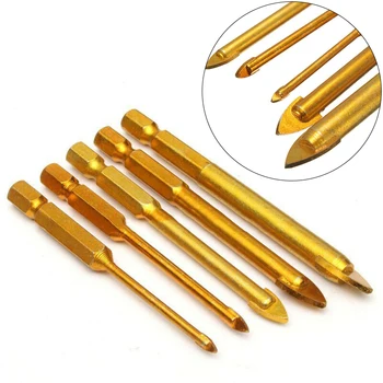

Hard Alloy Titanium 5pcs Drill Bits Set Hex Shank Porcelain Spear Head Workshop