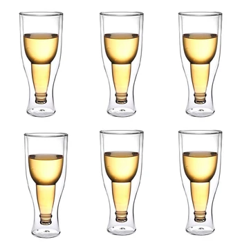 

Set of 6- creative beer shaped fashion double layer wine glass