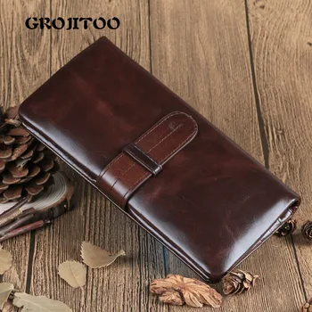 

GROJITOO genuine leather man and women wallet leisure top layer oil wax leather wallet large capacity handbag