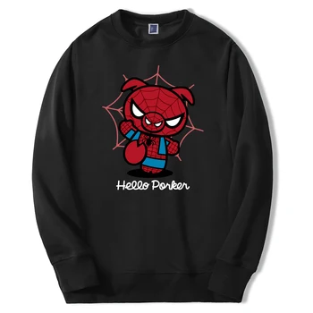 

Hello Porker Funny Mens Spider-Man Sweatshirts Hoodie Fleece Streetwear Cute Spider Man Crewneck Spring Autumn Casual Sweatshirt