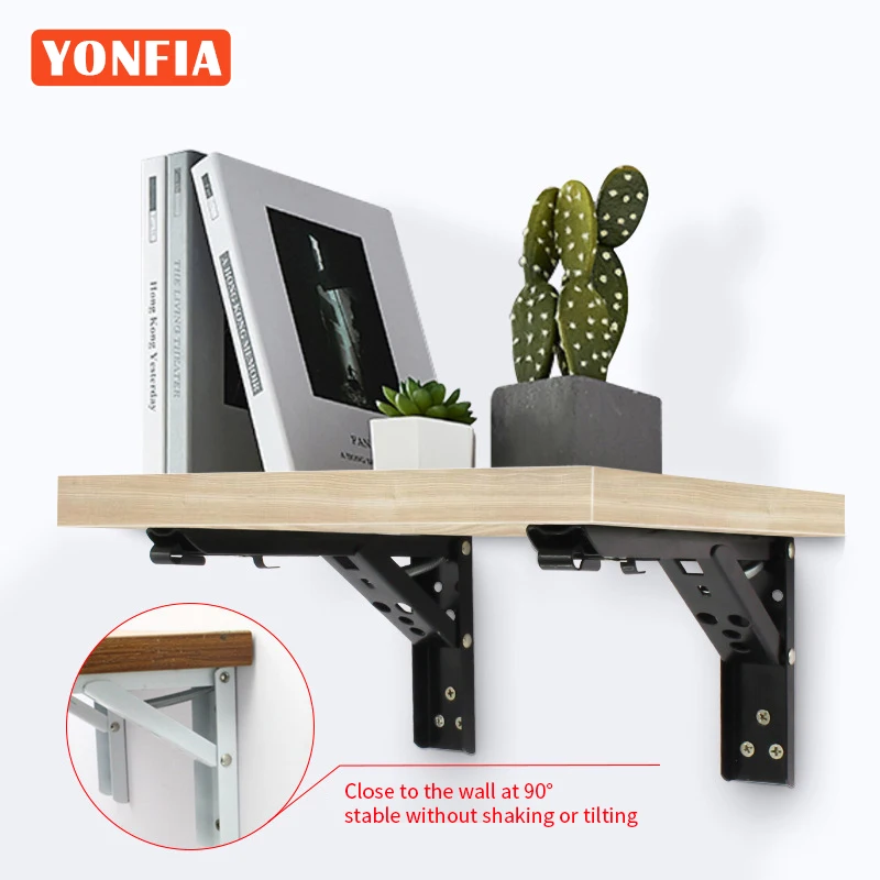 

YONFIA 9015 4 PCS Stainless Steel Folding Triangle Bracket Shelf Support Adjustable Shelf Holder Wall Mounted Iron Table Shelf