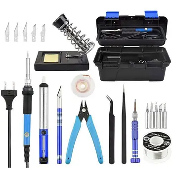 

60W Adjustable Temperature Electrical Soldering Iron Kit SMD Welding Repair Tool Set Tool Box 25pcs/lot