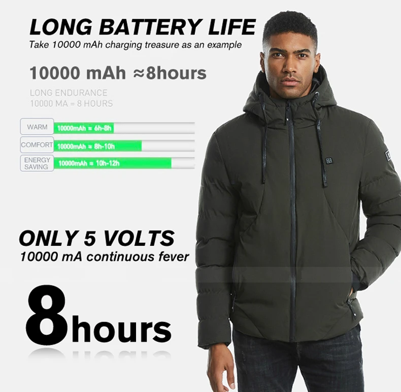 USB Heated Winter Jacket Men Women Back And Collar Heating Thick Parka Hombre Solid Men Winter Jacket Plus Size Men Clothes