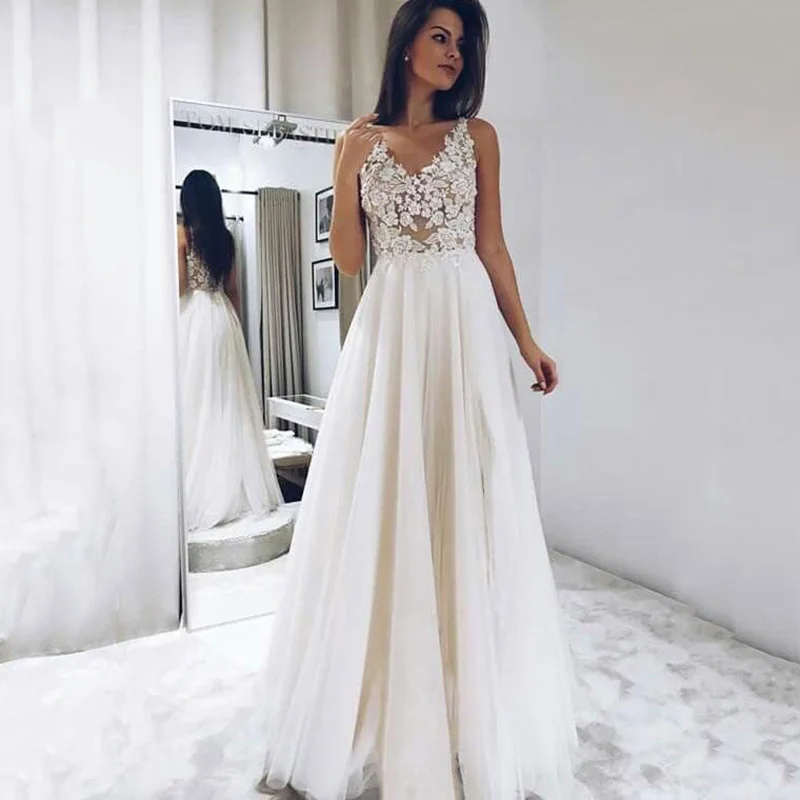 Eightree/Свадебные платья vestido de noiva без рукавов с кружевным орнаментом, платье невесты с v-образным вырезом, простое свадебное платье с открытой спиной