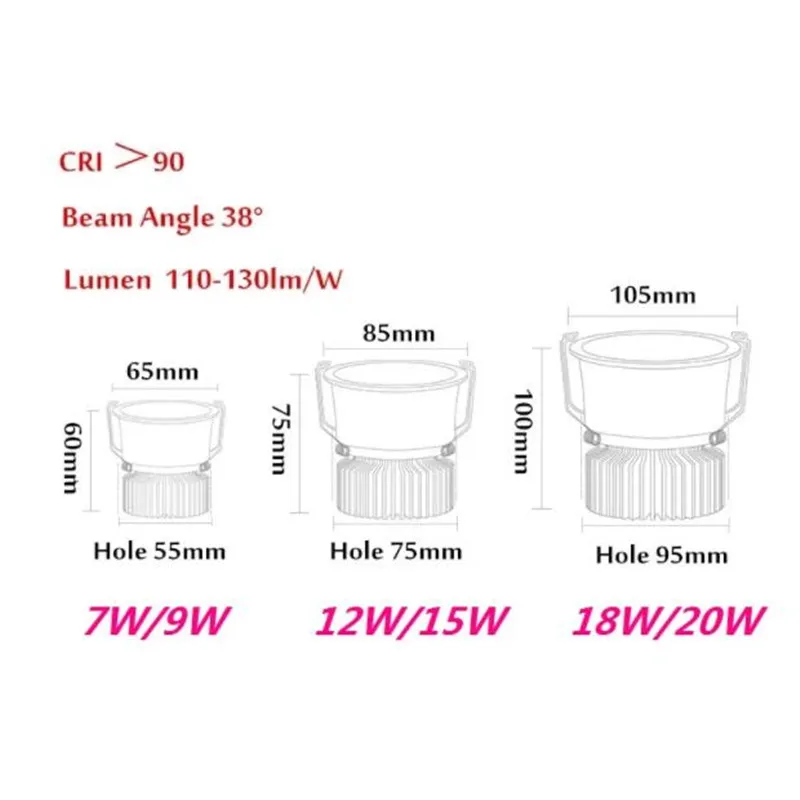 6PCS Dimmable 좁은 테두리 내장 된 눈부심 방지 COB 천장 Recessed Downlight 7W 9W 12W 15W 18W 20W 호텔 빌라 조명