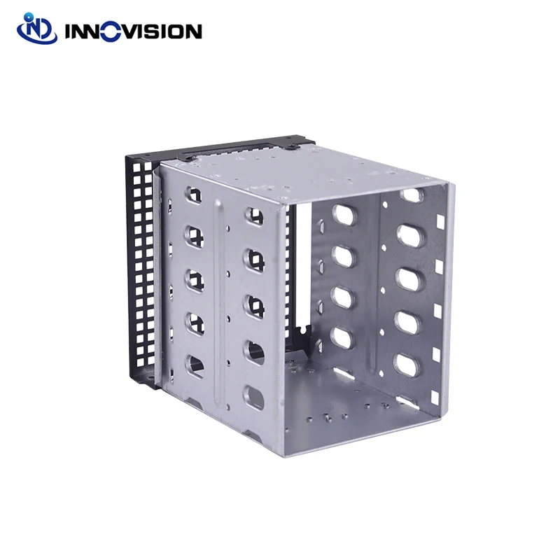 New HDD Hard Driver Tray Rack with Fan Space Hard Drive Cage Adapter Rack Bracket Stainless Steel Cage 5.25" to 5x 3.5"