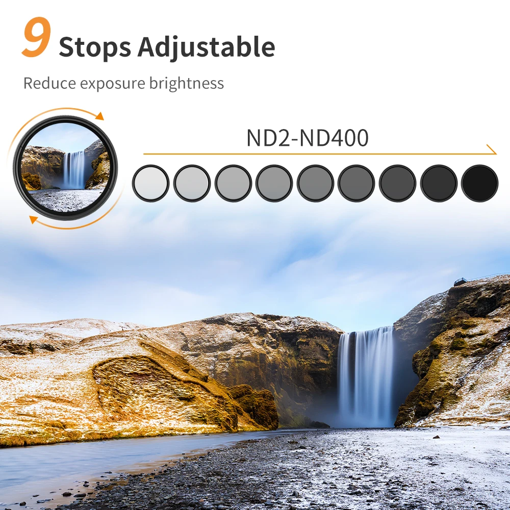 K&F Concept ND2 To ND400 40.5mm Slim Fader Variable  Adjustable ND Neutral Density Lens Filter   cleaning cloth free shipping