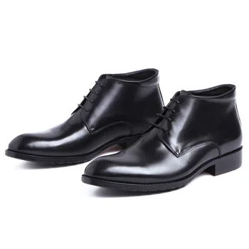 

Station Boots Men Cowhide Business Formal Wear Leather Boots 44 Size Pointed Toe Ankle Genuine Leather Cow Leather Split Leather
