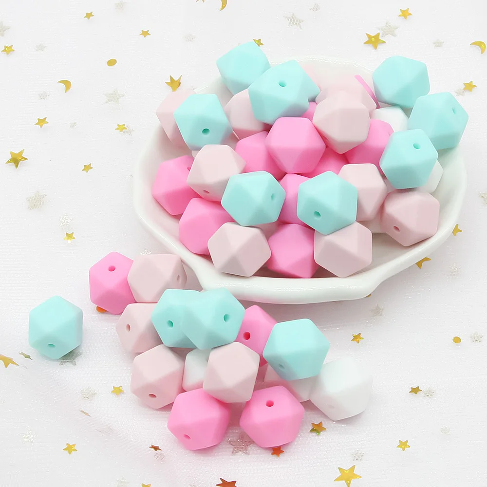 

Cute-Idea 300pcs 17mm silicone hexagon Beads teether pearl Sensory soft teething baby chewable product toy BPA free pacifier toy