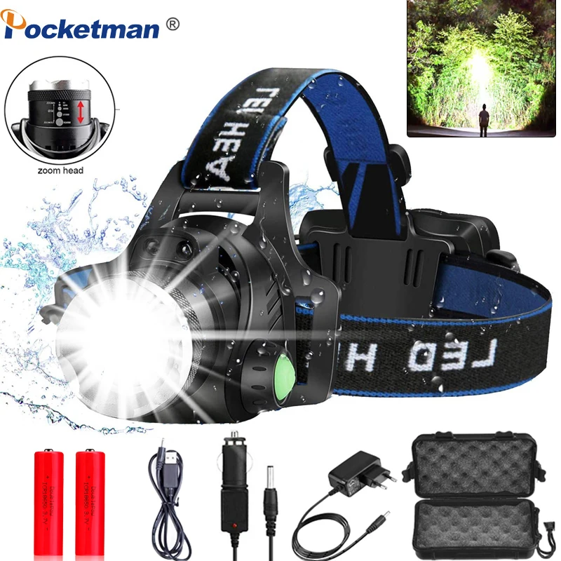 Led Headlamp L2/T6 Zoomable Headlight Head Torch Flashlight lamp light by 18650 battery for Fishing Hunting | Освещение