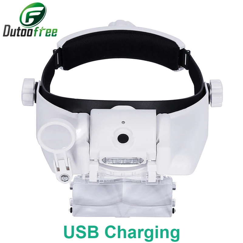 USB Rechargeable LED Lighting Lamp Head Loupe Jeweler Headband Magnifier Eye Glasses Optical Tool Repair Reading Magnifier