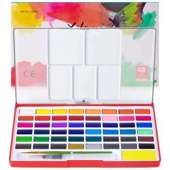 

Professional Watercolor Painting Set 48-color Solid Watercolor Pigment Contains 1 Palette and 2 Water Brushes in a Portable Box
