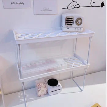 

Folding Storage Rack Student Stationery Stand Kitchen Seasoning Finish Holder Dressing Table Cosmetic Shelf Home Organization