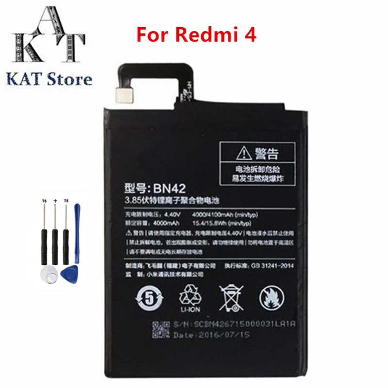 Original Mobile Phone Battery For Redmi 4 4000mAh Li-Polymer Batteries BN42 Rechargeable Accumulator | Мобильные телефоны и