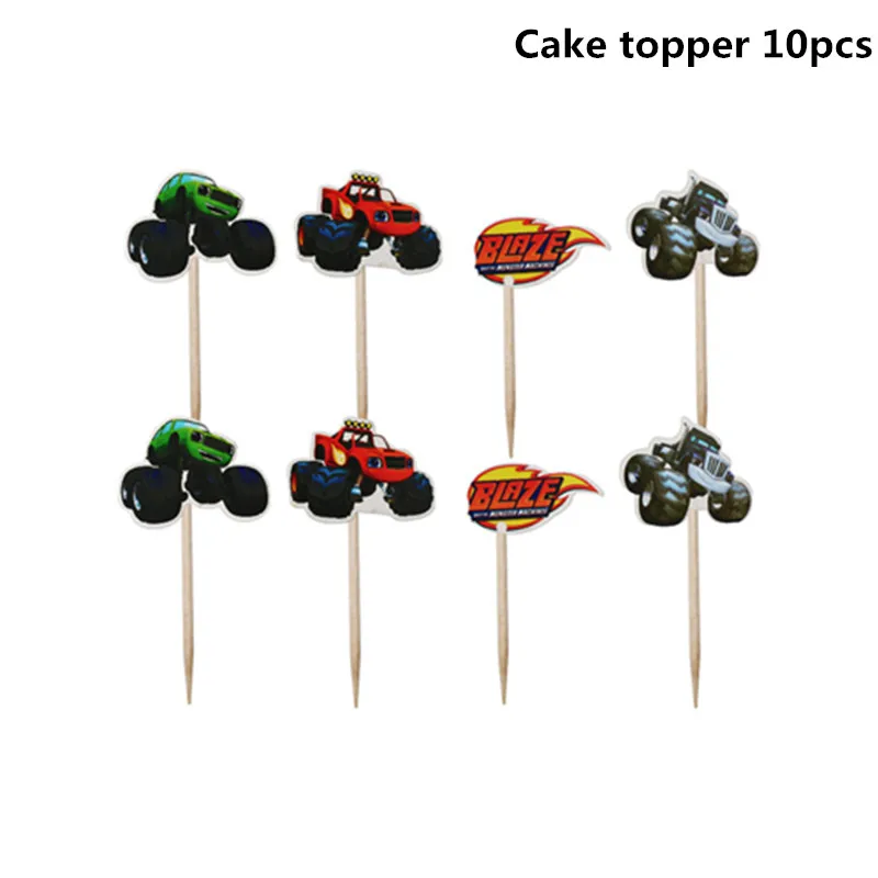 

24pcs/lot Birthday Party Decorate Blaze Machines Theme Cupcake Toppers with Sticks Baby Shower Boys Favors Cake Toppe