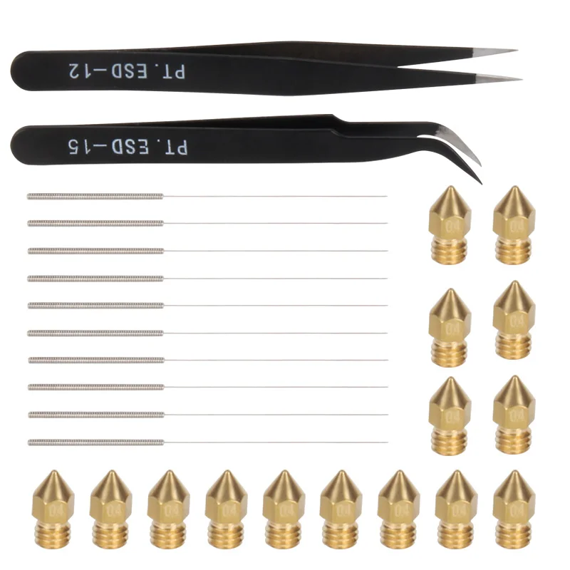 Mk8 наконечник насадки набор для чистки ESD-15/12 пинцетов 0,4 мм насадки* 10 медная Экструзионная часть нержавеющая сталь Чистящая игла 0,4 мм* 10