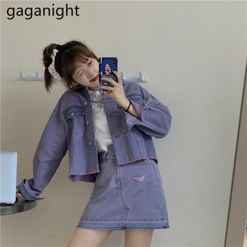 Женский джинсовый костюм Gaganight винтажный комплект из двух предметов короткая