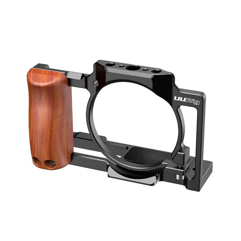 UURig Vlog Camera Cage With Wooden Handle Hand Grip Cold Shoe Mount for Sony ZV1 Camera Can attach with Tripod