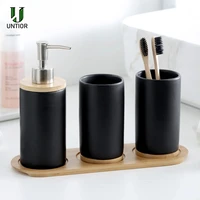UNTIOR 3PCS Ceramic Bathroom Accessories Set Fashion Soap Dispenser Toothbrush Holder Tumbler Ceramic Household Bathroom Product 1