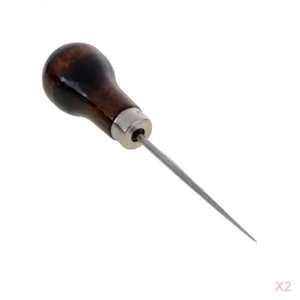 2 Pieces Gourd Shape Awl For Leather Tailors Awl Wood Handle Scratch Awl Sewing Awl Tool for Beginners